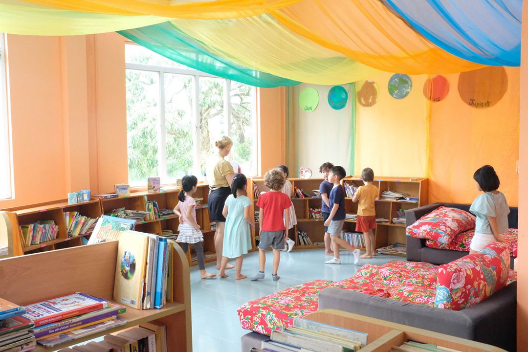 The interior of Morning Star International School library at the Tay Ho campus